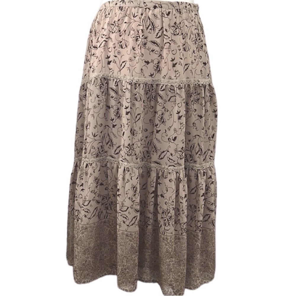 Boho Floral Leaf Gold Sparkle Lace Long Midi Skirt Christopher & Banks Size 12